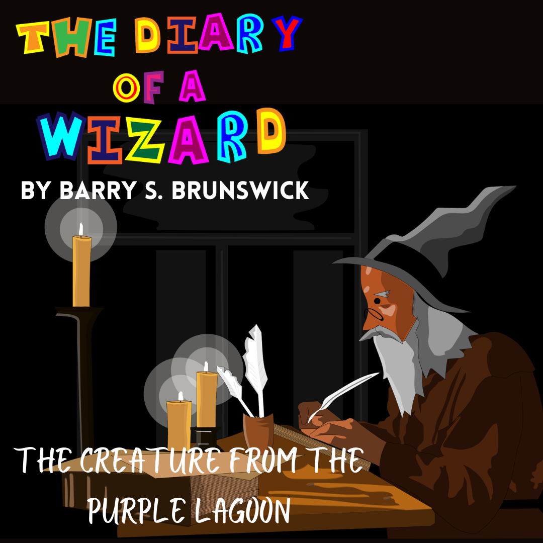The Diary of a Wizard blog brought to you by Barry S. Brunswick Week 77. There is a Wizard sitting at a desk writing with a quill by candlelight.